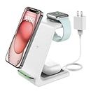 Wireless Charging Stand, GEEKERA 3 in 1 Wireless Charger Dock Station for iPhone 15/14 Pro Max/14 Pro/14 Plus/13/12/11/X/8 Series, Apple Watch Ultra/SE/8/7/6/5/4/3/2, AirPods Pro/3/2