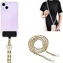 WISKA Cell Phone Lanyard Crossbody Hanging Chain Mobile Holder Sling Around Neck to Carry iPhone & Smartphone with Detachable Crossbody Shoulder Neck Strap for Girls Braided Gold Chain (Pale Brown)
