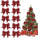 KATELUO 10 Stück Rote Schleifen Weihnachten,Glitzer Schleifen,Glitzer Weihnachtsbaum Schleifen,weihnachtsschleifen Dekoration,für Weihnachten,Party,Baumkranz Dekorationen,Geschenk