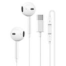 iPhone Original USB C Headphones Wired Type-C Earbuds Only for iPhone 15/15 Plus/ 15 Pro/ 15 Pro Max Wired Earphones Noise Isolation Deep Bass Stereo Sound Headset with Mic Headphones for iPad, White