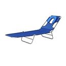 Outsunny Outdoor Lounge Chair, Adjustable Folding Chaise Lounge with Face Cavity, Tanning Chair Sun Lounger Bed Recliner, Blue