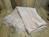 Pier 1 Imports Chenille Throw Blanket Rose Color Fringe Super Soft 60”X50” EUC