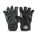 Nivia Tough Grip Sports Gloves Grained sued Leather/Long Neoprene Strap/Sport, Gym & Fitness Hand Gloves for Men (Black,L)