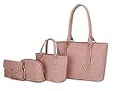 MKF Collection Tote Bag for Women, Shoulder Handbag & Wristlet Pouch Purse Top Handle Vegan Leather 4Pcs Set Pocketbook, Edelyn Rose Pink, Large