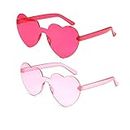 Yilistore 2 Pack High-Grade Boxed Heart Shape Sunglasses,St.Patrick Day Green Eyeglasses,Heart Oversized Rimless Colored Eyewear (Rose Red+Pink)