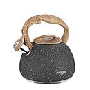Poliviar Tea Kettle, 2.7 Quart Natural Stone Finish with Wood Pattern Handle Loud Whistle Food Grade Stainless Steel Teapot, Anti-Hot Handle and Anti-Rust, Suitable for All Heat Sources