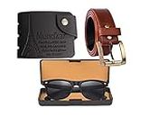 Poland Men's Artificial Leather Wallet and Belt with Sunglasses Combo (Black) - Pack of 3
