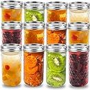 DOMINGO HUB® Glass Mason Jar Diamond Jar with Lid 350 ML Set OF 12 Re-Usable Mugs for Juice, Moctail, Shakes, Drinks Canning Jars Wide Mouth, Cup for Jam, Honey, Craft and Food Storage
