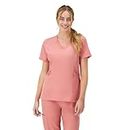 Hanes Women's Healthcare Top, Moisture-Wicking Stretch Scrub Shirt, Ribbed Side Panels, Rose Ranch Pink
