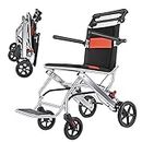 Wisging Ultra-Light Transport Wheelchair - Folding Portable Wheelchair with Hand Brake - Trolleys for Elderly Aircraft Travel