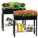 SogesPower 2-Tier Raised Garden Bed with Storage Shelves, Elevated Galvanized Steel Planter Box with Legs,2 Pack Standing Planting Bed Garden,Grow Box for Outdoor Patio Flower Fruit Herb Growing