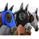 Weewooday 3 Pcs Horse Fly Masks for Horses Fly Masks with Ears Smooth and Elasticity Fly Mask with UV Protection(Black, Gray, Blue, L)