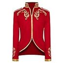 Men Prince Charming Costume Palace Prince Gold Embroidered Jacket Court Uniform Cosplay Prince Dress up Renaissance Medieval Royal Prince Outfit Military Blazers Prince Coats Halloween Costume Red 3XL, Red, 3X-Large