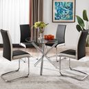 Glass Round Dining Table Chair Set / Kitchen Dining Table / Room Leather Chairs