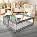 XVISHX Baby Playpen, 50 x 50 inch Baby Playard, Playpen for Babies and Toddlers, Baby Fence Play Pen for Indoor & Outdoor, with Soft Breathable Mesh,No Gaps Playpen for Babies, Grey