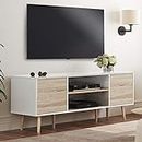 Spyder Craft Modern TV Stand for TVs up to 60 inches TV with Storage Shelf Home Entertainment Center for Living Room Bedroom Color: White & Oak || Assembly -DIY (Do-It-Yourself)