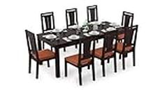 THE MUEBLES STORE Solid Sheesham Wood 8 Seater Dining Table Set with Cushion Chairs Dinner Table Set for Dinning Room Home Hotel and Office (8 Seater, Mahogany & Burnt Orange)
