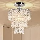 FRIXCHUR Small Crystal Chandelier Led Crystal Ceiling Lights 3 Tiers Crystal Raindrops Chandelier Pendant Lighting Fixture Decoration for Bedroom Hallway Living Room,Chrome,E26