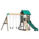 Backyard Discovery Buckley Hill | Wooden Swing Set | All-Natural Wood | 3 – 6 Year Old’s | UV Protection | 2 Belt Swings | Rope Chain | Rockwall Ladder Combo | Speedy Slide | 5 Year Limited Warranty
