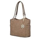 MKF Collection Signature Tote Bag for Women, Shoulder bag Vegan Leather Top-Handle Handbag Purse, Tinsley Taupe, Large