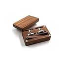 Rustic Black Walnut Wooden Round Cufflinks Tie Clips With Organizer Box for Men, Wood, wood