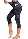 Dragon Fit High Waisted Leggings for Women Tummy Control Workout Running Yoga Pants with Pockets (Medium, Capris Tie Dye Graphite Black Grey)
