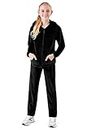 CityComfort Girls Tracksuit Set, 2 Piece Velour Hoodie and Tracksuit Bottoms Lounge Set (Black, 7-8 Years)