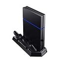 GAMEFAN Vertical Stand for PS4 with Cooling Fan, Controller Charging Station for Sony Playstation 4 Game Console, Charger for Dualshock 4 (Not for Regular PS4 PRO)