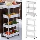 Vesty 4 Layer Plastic Kitchen Storage Trolley Rack with Caster Wheels, Rolling Utility Cart Slide Out Storage Shelves Space Saving Home Storage Organizer Racks, White (4 Layer)