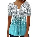 My Orders Placed Recently by me Womens Tunic Tops Trendy Vintage Boho Shirts Short Sleeve Notch v Neck t-Shirt 2023 Casual Summer Blouse Empire Waist Light Blue 5X