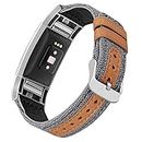 Jobese for Fitbit Charge 2 Bands, Soft Classic Canvas Fabric Straps with Genuine Leather Bands with Metal Connector for Fitbit Charge 2 Fitness Tracker, Gray