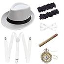 Gionforsy 1920s Accessories for Men 20s Gatsby Gangster Costume Accessories Set Panama Hat Set Roaring 20s Costume (Panama Hat-White)
