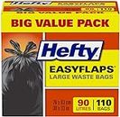 Hefty® Garbage Bags, Value Pack Large 90 Litres Black, EasyFlaps®, 110 Bags