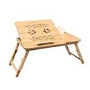 Ekkio Foldable Bamboo Laptop Bed Desk with Handles and Folding Legs, Ventilated Hole & Cup Slot, 4 Adjustable Angle Wood Colour