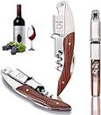 Wine Corkscrew, Multifunctional Stainless Steel Wine Corkscrew Spring-Loaded Double Lever, Serrated Foil Cutter, with Handle Wine Tool Wine Opener for Bar Restaurant Waiters, Bartenders (Smooth)