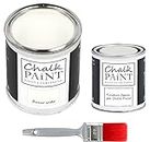 Chalk PAiNT PAINT EVERYTHING Bianco Caldo & FINITURA + PENNELLO - Kit Pronto Vernicia e Proteggi (750ml Colore + 250ml Finitura + Pennello Professionale 40)