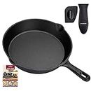 OVERMONT 9.6" Cast Iron Skillet Grill Pan Pre-Seasoned Frying Pan with Handle for Oven, Grill, Stovetop, BBQ, Kitchen and Camping Cookware