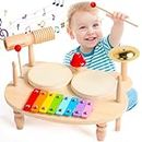 yoptote Kids Drum Kit-Kids Musical Instruments Drum Set Toys for 1 Year Old Boys 8 In 1 Wooden Xylophone Baby Drum,Percussion Instruments Musical Toys Birthday Gifts for Children Boys and Girls