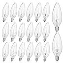 haraqi 20 Pack 40W 120V E12 Base B10 CTC Incandescent Clear Light Bulbs,Transparent Candle Light Bulbs for Chandeliers, Ceiling Fan Lights, Pendants, Fireplace