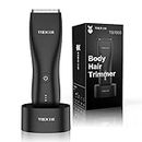 VIKICON Electric Groin Hair Trimmer: Ball Shaver & Body Groomer for Men Waterproof Wet/Dry Body Hair Clippers,Male Hygiene Razor with Standing Recharge Dock, Replaceable Ceramic Blade Heads(Black)
