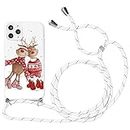 Yoedge Crossbody Christmas Case for Samsung Galaxy J3 (2017) 5" with Adjustable Neck Cord Lanyard Strap, Xmas Patterns White Soft Slim TPU Silicone Case Compatible with Samsung J3 2017, Deer 02