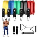 WSAKOUE Resistance Bands Set, Exercise Bands, Workout Bands for Men & Women, 5 Level Fitness Bands with 4 Resistance Loops Handles Door Anchor Ankle Straps and Carry Bag for Home Outdoor Workouts