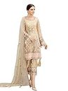 Miss Ethnik Women's Cream Faux Georgette Semi Stitched Top With Unstitched Santoon Bottom and Faux Georgette Dupatta Embroidered Straight Kurta Dress Material (Pakistani Salwar Suit Set)