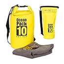 Relaxdays Ocean Pack 10 L, wasserdichter Dry Bag, ultraleichter Trockensack für Kajak, Segeln, Rafting, Skifahren, gelb