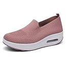 Women's Orthopedic Sneakers Slip-on Walking Shoes, 2023 Comfort Loafers Wide Fit Air Cushion Knit Breathable Mesh Non-Slip Platform Flat Boat Shoes (Pink,37)