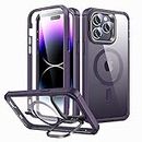 ESR for iPhone 14 Pro Max Case, Full Body Shockproof MagSafe Phone Case Supports Magnetic Wireless Charging, Built-in Camera Ring Stand, Shock Armor Kickstand Case for iPhone 14 Pro Max, Clear Purple