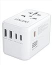 LENCENT Universal Travel Adapter, GaN III 65W International Charger with 2 USB Ports & 3 Type-C PD Fast Charging, Worldwide Outlet Adaptor for iPhone,Laptops, Type A/C/G/I (USA/UK/EU/AUS)