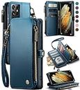 Defencase for Samsung S21 Ultra Case, RFID Blocking for Samsung Galaxy S21 Ultra Case Wallet for Women Men with Card Holder, Zipper Magnetic Flip PU Leather for Galaxy S21 Ultra Phone Case, Dark Blue
