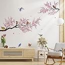 GALEPEE Adhesivo de pared, flores pájaros en rama, adhesivo de pared, flor de cerezo, pájaros, flores rosas, pájaros, pegatinas de pared para salón, dormitorio, oficina, hogar, decoración de pared