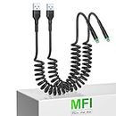 Coiled iPhone Car Charger Cord 2 Pack, Apple Carplay Compatible & MFi Certified, Short USB to Lightning Cable with Data Transmission and LED, Retractable iPhone Charger for iPhone/Pad/Pod